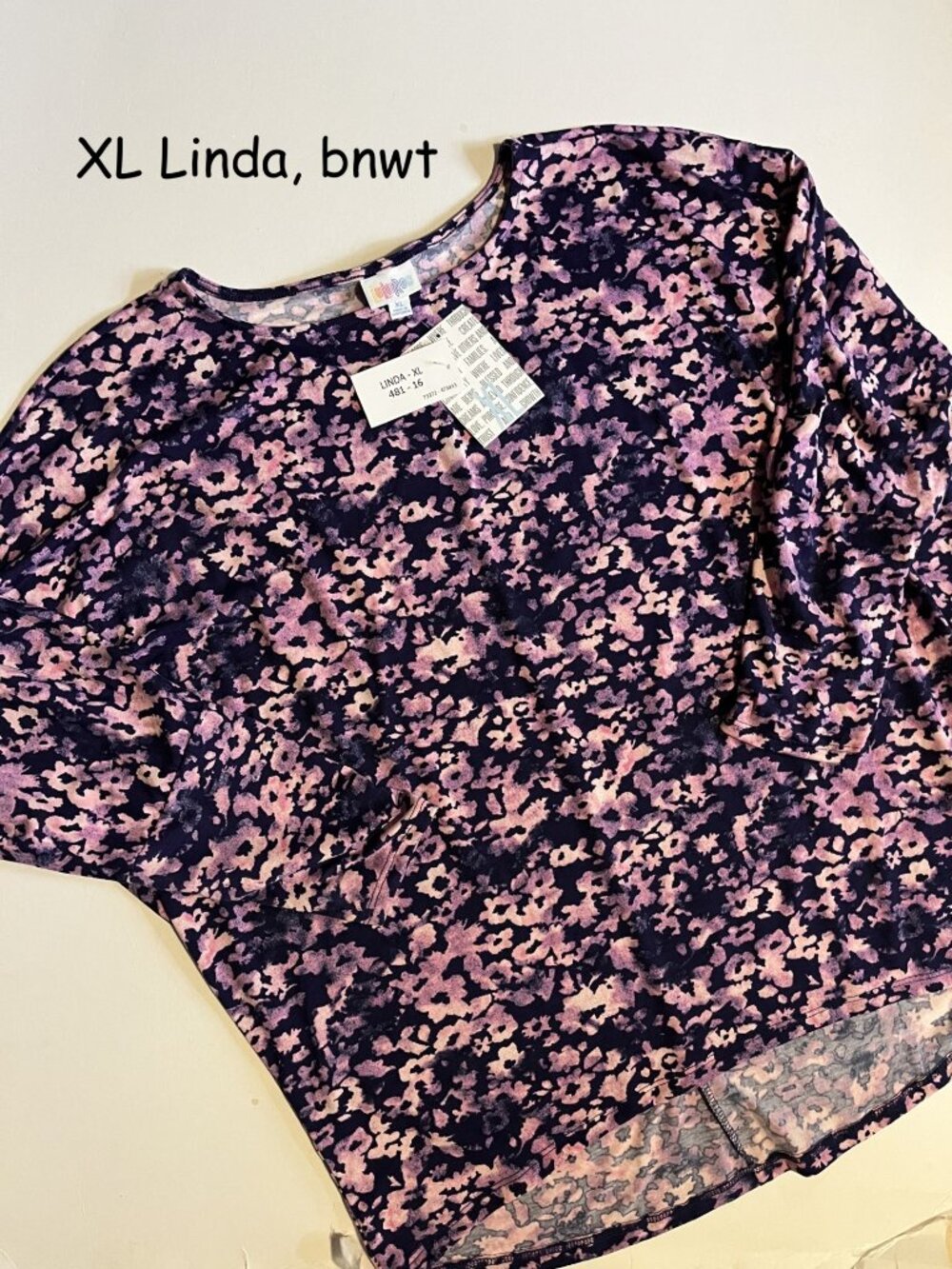 XL Lularoe Linda batwing dolman top, purple with pink flowers